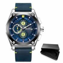 Montre Bracelet MEGIR Ã  Quartz M2098- Bracelet en Cuir Bleu - garantie 6 mois