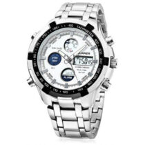 Montre homme - Quamer 165 - Acier inoxydable - fond blanc - garantie 3 mois