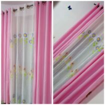 Rideaux Fleuries - Ensemble 2 Tissus Lourds + 1 Voilage - Rose/Blanc