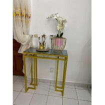 Console - Table Haute en Marbre avec rangement en MÃ©tal DorÃ©