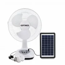 Ventilateur rechargeable solaire 12" GDTIMES + Ampoules DC + Panneau Solaire - 4,5mAh