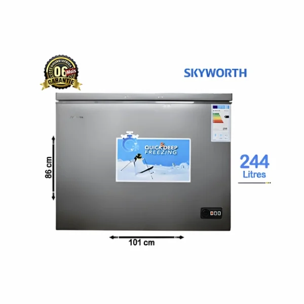 Congélateur coffre Skyworth 244L Vue de face, design élégant