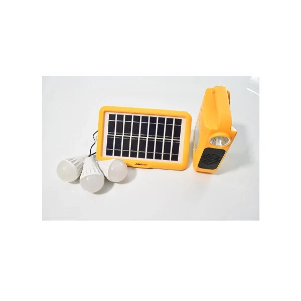 Trois ampoules LED blanches connectées à l'unité principale du kit solaire MEWE MWSLK-MS03Y