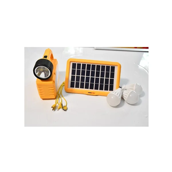 Lampe torche jaune intégrée au kit d'éclairage solaire MEWE MWSLK-SV09Y avec Trois ampoules LED blanches