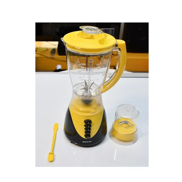 Bol en verre gradué de 1.5L du mixeur MEWE avec couvercle jaune avec Mini-hachoir transparent de base et lames jaunes